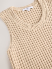 Beige Stone 100% Cotton Crew Neck Ribbed Knitted Tank - Image 2 of 3