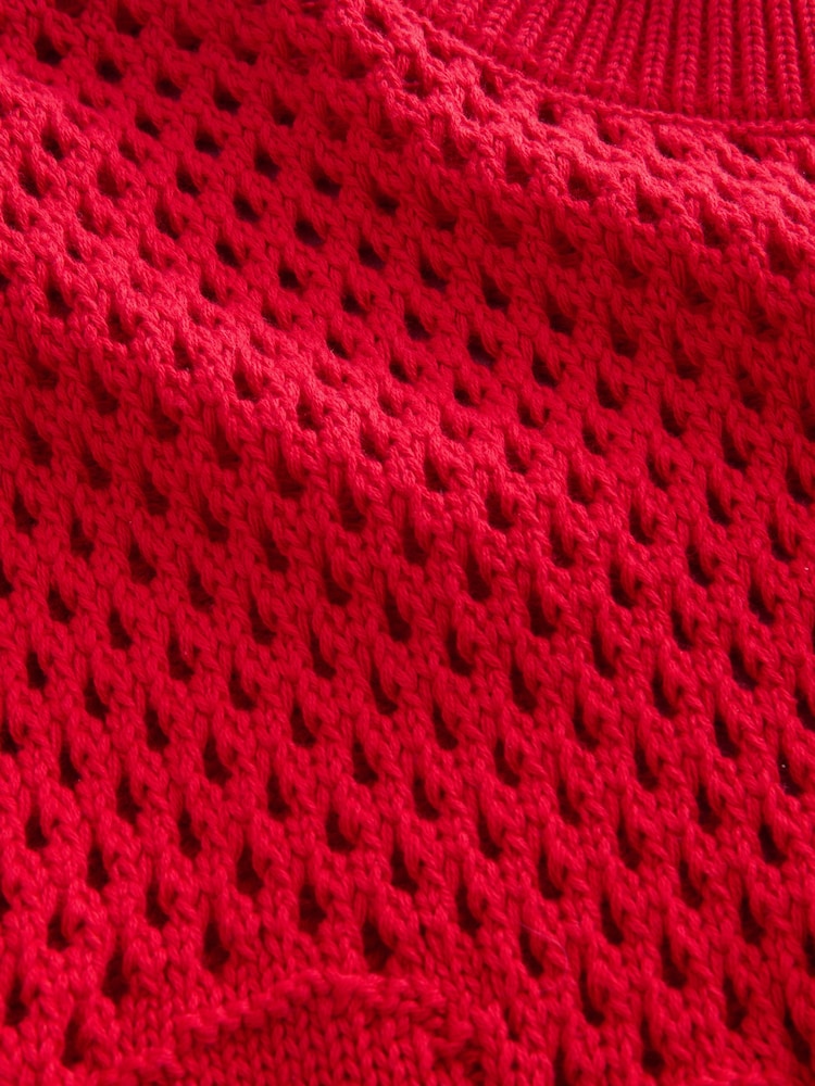Red 100% Cotton Floral Crochet Short Sleeve Top - Image 2 of 3