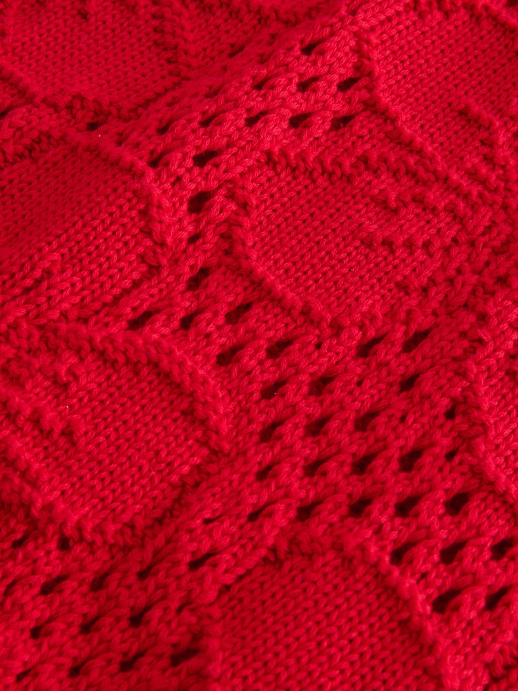 Red 100% Cotton Floral Crochet Short Sleeve Top - Image 3 of 3