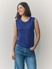 Blue Knitted Crew Neck Vest with Linen - Image 1 of 9