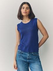 Blue Knitted Crew Neck Vest with Linen - Image 2 of 9