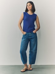 Blue Knitted Crew Neck Vest with Linen - Image 3 of 9