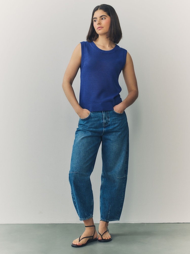 Blue Knitted Crew Neck Vest with Linen - Image 3 of 9