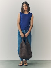 Blue Knitted Crew Neck Vest with Linen - Image 4 of 9