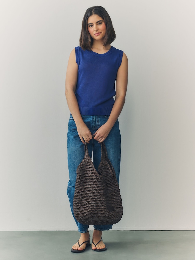 Blue Knitted Crew Neck Vest with Linen - Image 4 of 9