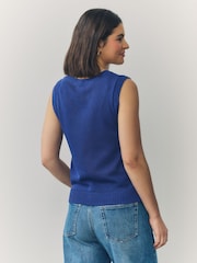 Blue Knitted Crew Neck Vest with Linen - Image 5 of 9