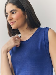 Blue Knitted Crew Neck Vest with Linen - Image 6 of 9