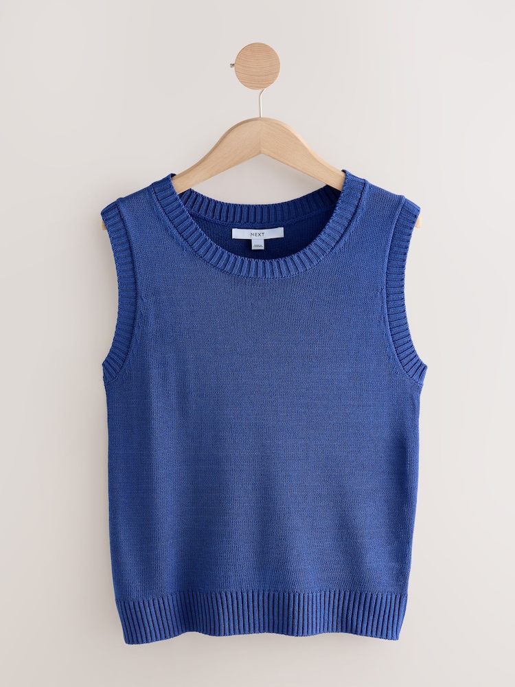 Blue Knitted Crew Neck Vest with Linen - Image 7 of 9