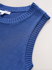 Blue Knitted Crew Neck Vest with Linen - Image 8 of 9