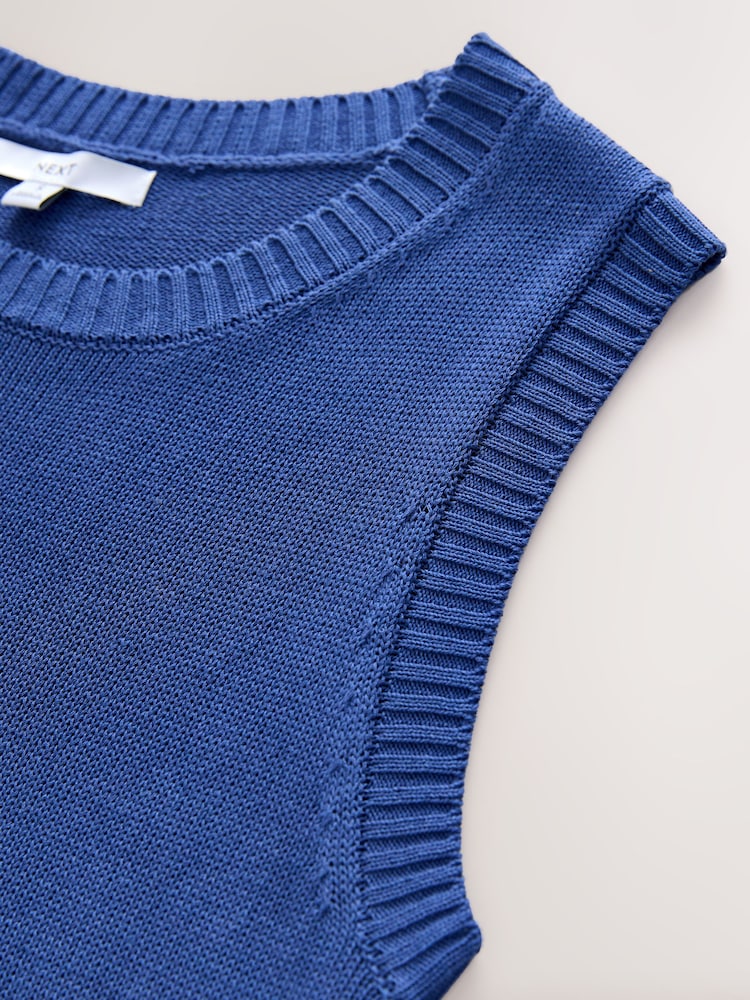 Blue Knitted Crew Neck Vest with Linen - Image 8 of 9