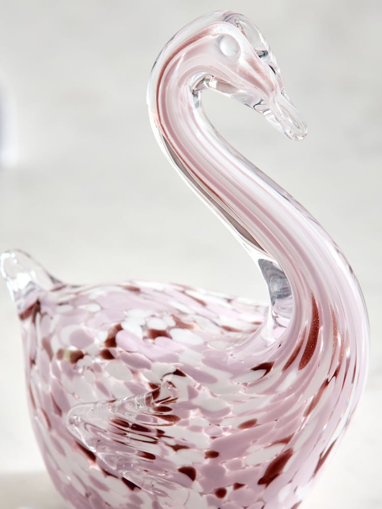 Pink Confetti Glass Swan Ornament - Image 2 of 3 Pink Confetti Glass Swan Ornament - Image 2 of 3