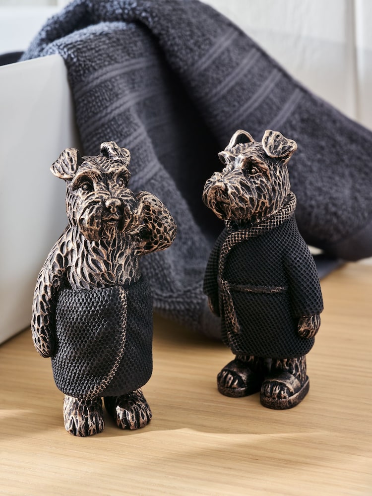 Set of 2 Bronze Wilson the Schnauzer Bathroom Ornaments - Image 1 of 3 Set of 2 Bronze Wilson the Schnauzer Bathroom Ornaments - Image 1 of 3