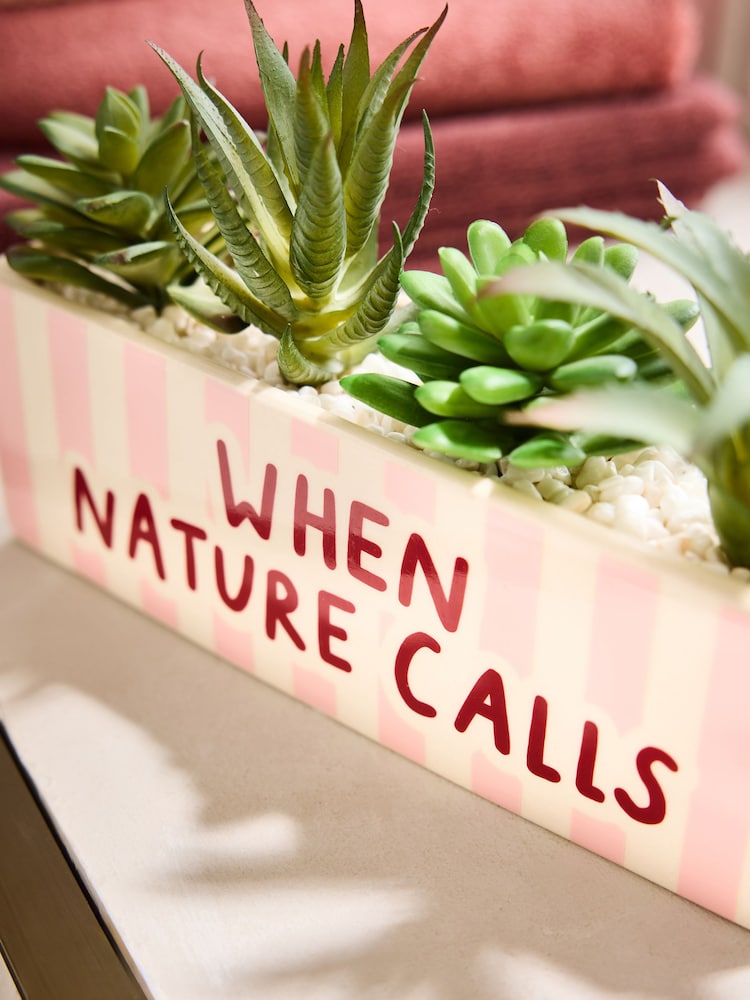 Pink Stripe Slogan Artificial Plant Bathroom Ornaments - Image 2 of 3