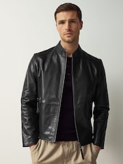 HUGO Black Hugo Slim Fit Leather Jacket - Image 1 of 5