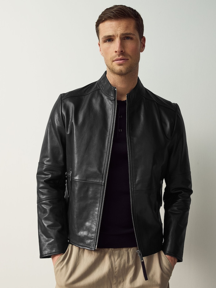 HUGO Black Hugo Slim Fit Leather Jacket - Image 1 of 5