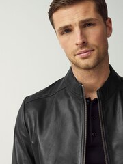 HUGO Black Hugo Slim Fit Leather Jacket - Image 3 of 5