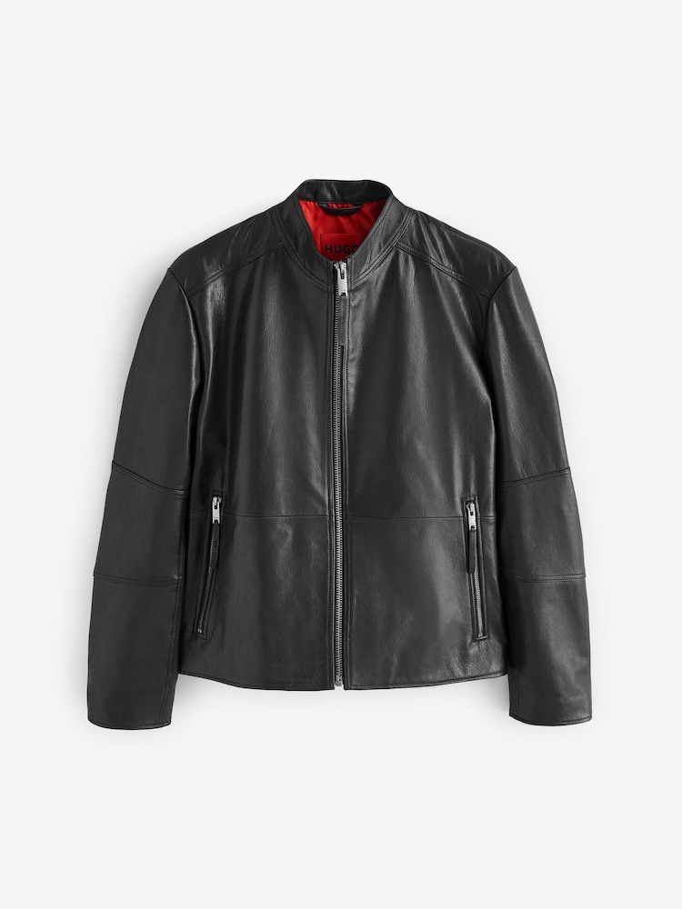 HUGO Black Hugo Slim Fit Leather Jacket - Image 5 of 5