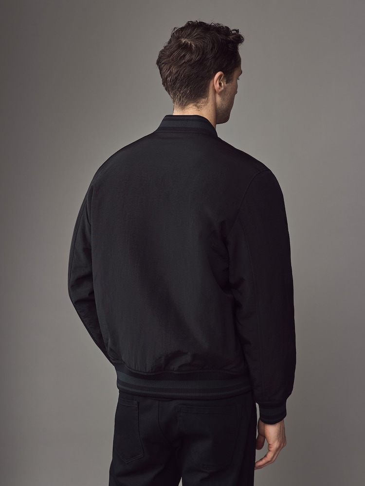 HUGO Black Hugo Bomber Jacket With Rubberised Logo - Image 2 of 5