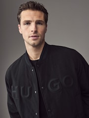 HUGO Black Hugo Bomber Jacket With Rubberised Logo - Image 3 of 5