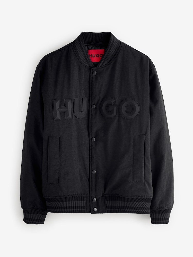 HUGO Black Hugo Bomber Jacket With Rubberised Logo - Image 5 of 5