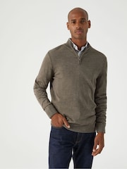 Skopes Brown Miles Merino Blend Quarter Zip Sweater - Image 1 of 5