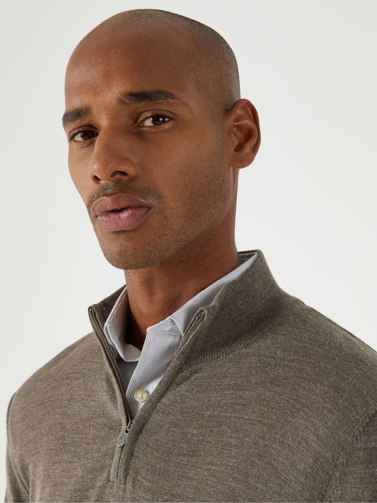 Skopes Brown Miles Merino Blend Quarter Zip Sweater - Image 3 of 5
