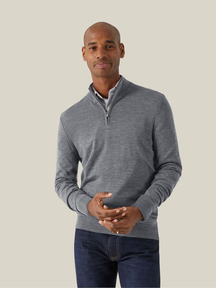 Skopes Grey Miles Merino Blend Quarter Zip Sweater - Image 1 of 5
