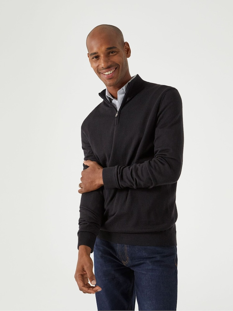 Skopes Black Miles Merino Blend Quarter Zip Sweater - Image 1 of 5