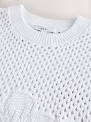 White 100% Cotton Floral Crochet Short Sleeve Top - Image 6 of 7