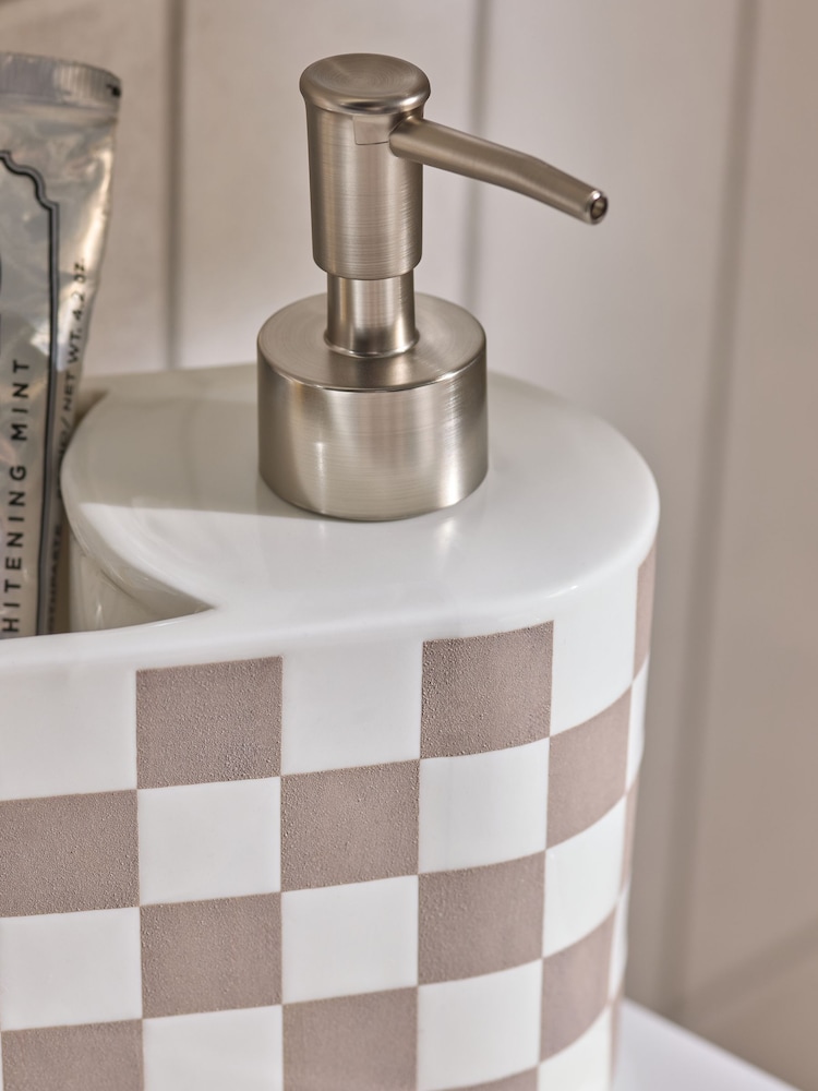 Natural Chequerboard Soap Dispenser and Tidy - Image 2 of 3