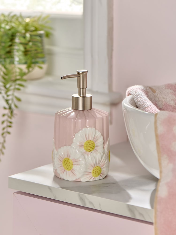Pink Rib Floral Print Soap Dispenser - Image 1 of 3 Pink Rib Floral Print Soap Dispenser - Image 1 of 3