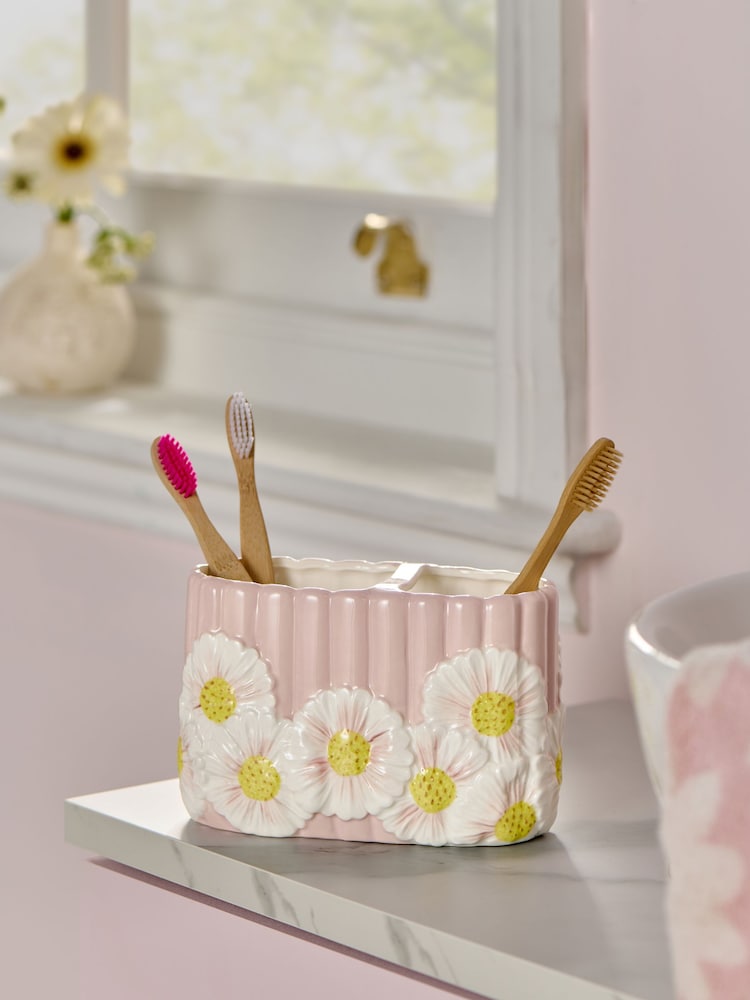 Pink Rib Floral Print Toothbrush Tidy - Image 1 of 3 Pink Rib Floral Print Toothbrush Tidy - Image 1 of 3