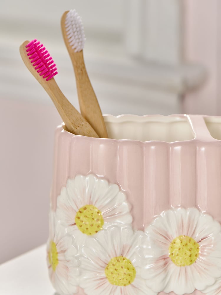Pink Rib Floral Print Toothbrush Tidy - Image 2 of 3