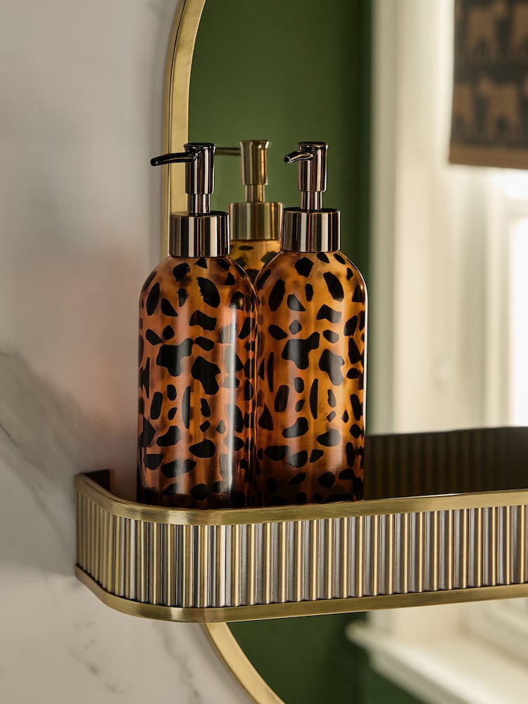 Set of 2 Brown Animal Print Resin Reusable Dispenser Bottles - Image 1 of 3 Set of 2 Brown Animal Print Resin Reusable Dispenser Bottles - Image 1 of 3