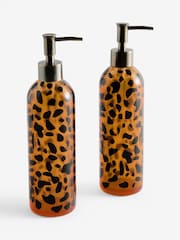 Set of 2 Brown Animal Print Resin Reusable Dispenser Bottles - Image 3 of 3