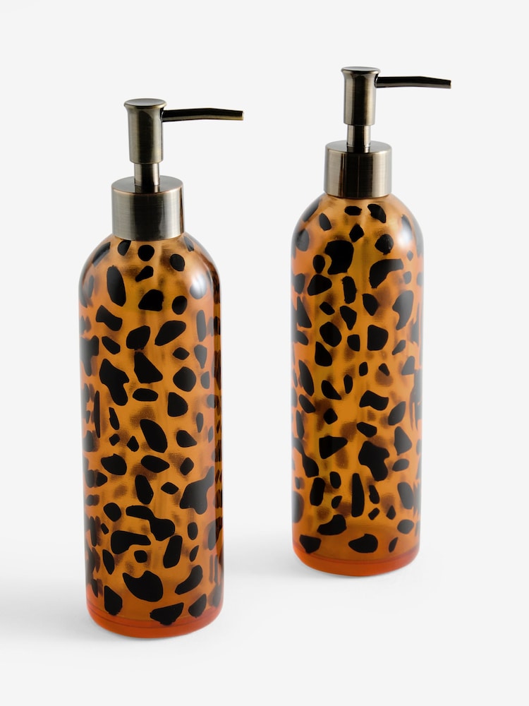 Set of 2 Brown Animal Print Resin Reusable Dispenser Bottles - Image 3 of 3 Set of 2 Brown Animal Print Resin Reusable Dispenser Bottles - Image 3 of 3