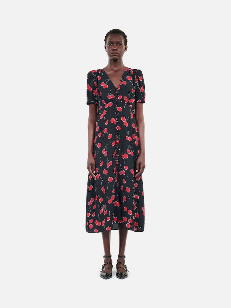 The Kooples Black Cherry Floral Midi Dress - Image 1 of 4 The Kooples Black Cherry Floral Midi Dress - Image 1 of 4