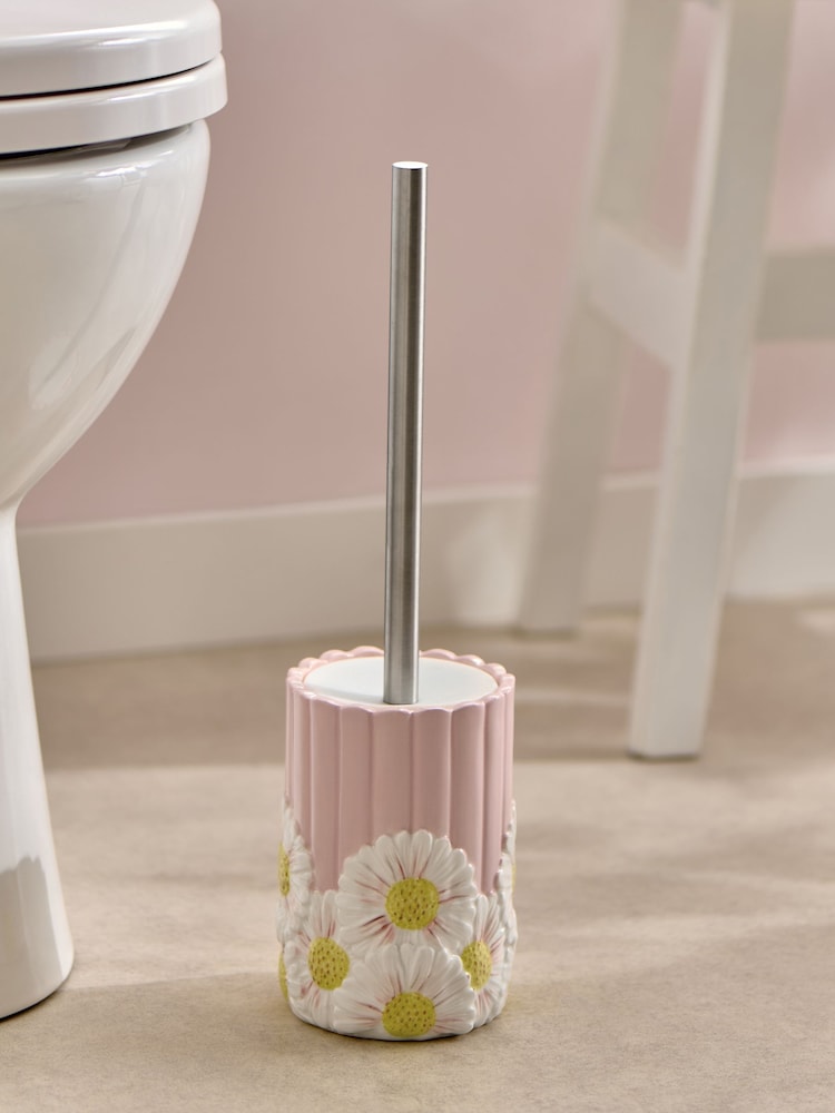 Pink Rib Floral Print Toilet Brush - Image 1 of 5 Pink Rib Floral Print Toilet Brush - Image 1 of 5