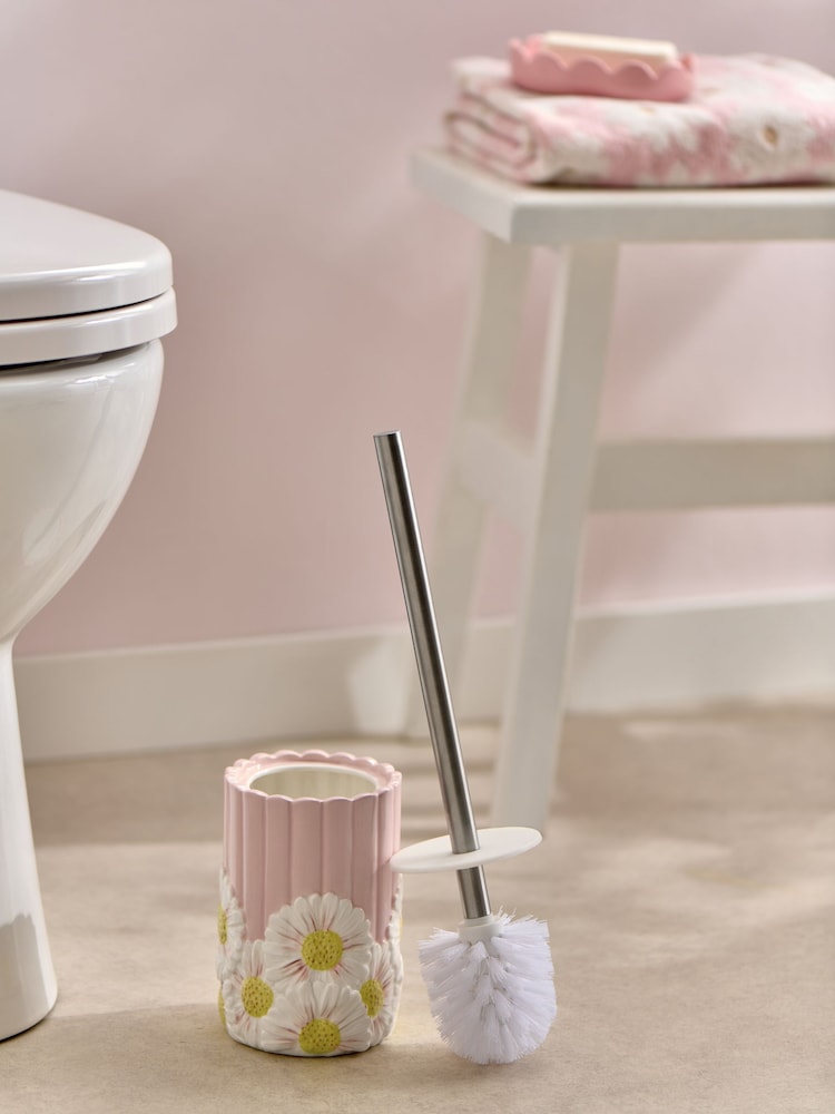 Pink Rib Floral Print Toilet Brush - Image 2 of 5 Pink Rib Floral Print Toilet Brush - Image 2 of 5