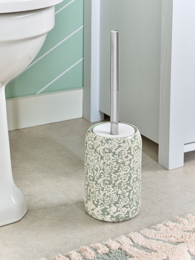 Green Sage Floral Print Silicone Toilet Brush - Image 1 of 5 Green Sage Floral Print Silicone Toilet Brush - Image 1 of 5