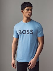 BOSS Blue Large Logo Graphic 100% Cotton T-Shirt - Image 1 of 4