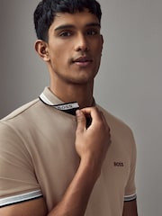 BOSS Brown Tipped Paddy 100% Cotton Polo Shirt - Image 3 of 4