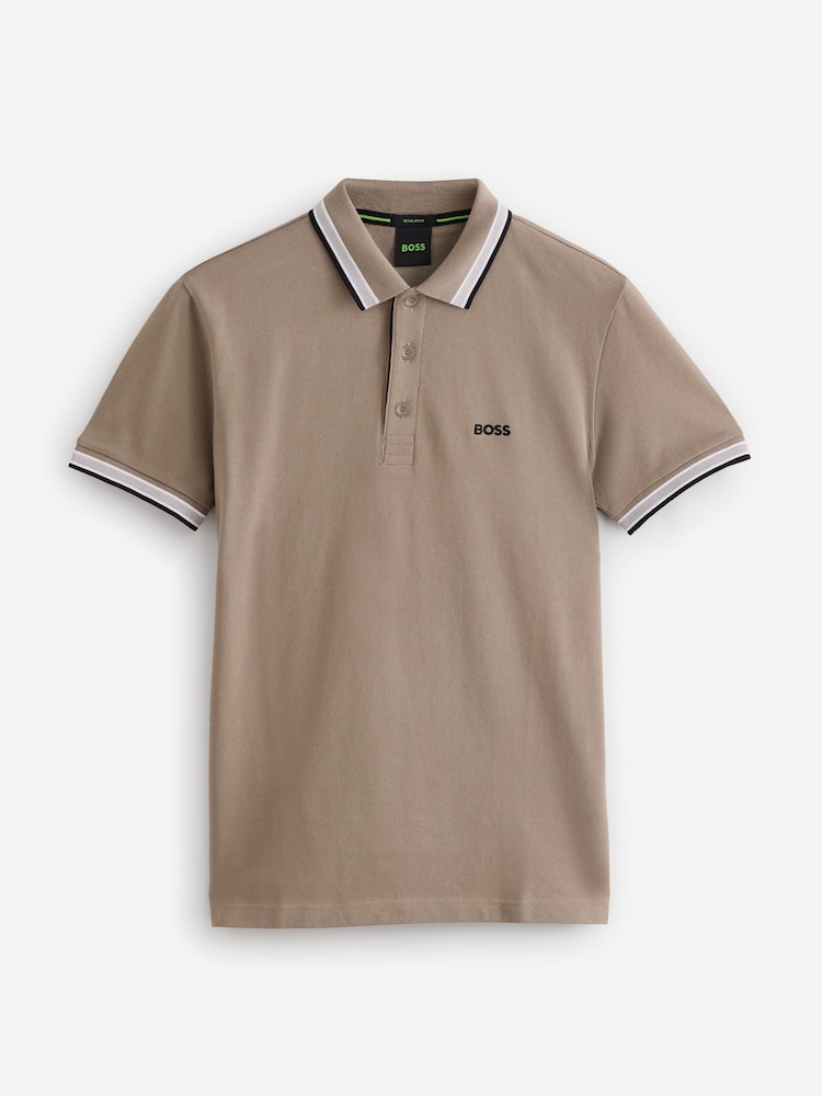 BOSS Brown Tipped Paddy 100% Cotton Polo Shirt - Image 4 of 4