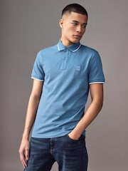 BOSS Blue Passertip Logo Patch Slim Fit Pique Polo Shirt - Image 1 of 4