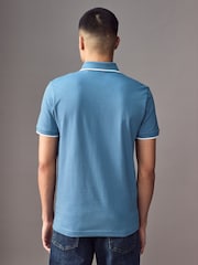 BOSS Blue Passertip Logo Patch Slim Fit Pique Polo Shirt - Image 2 of 4