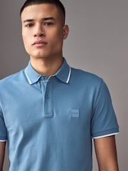BOSS Blue Passertip Logo Patch Slim Fit Pique Polo Shirt - Image 3 of 4