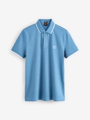 BOSS Blue Passertip Logo Patch Slim Fit Pique Polo Shirt - Image 4 of 4