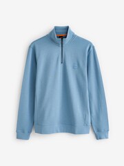 BOSS Dark Blue Logo Patch Terry 100% Cotton Zip Neck Jersey Sweatshirt - Image 1 of 1