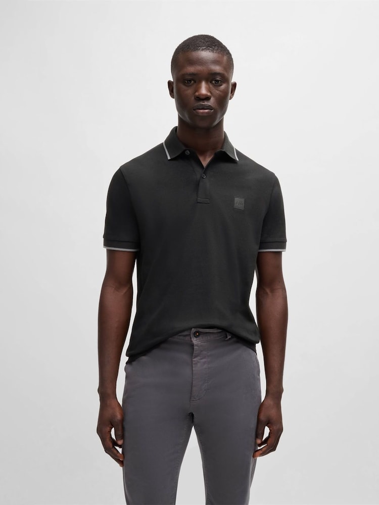BOSS Black Passertip Logo Patch Slim Fit Pique Polo Shirt - Image 1 of 5