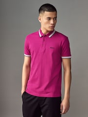 BOSS Pink Tipped Paddy 100% Cotton Polo Shirt - Image 1 of 4